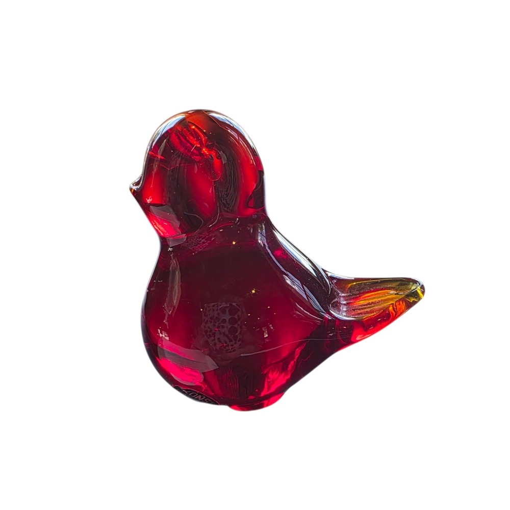 VINTAGE RED BIRD FIGURINE‎ GLASS PAPERWEIGHT KONST GLASHYTTAN URSHULTZ ~ SWEDEN